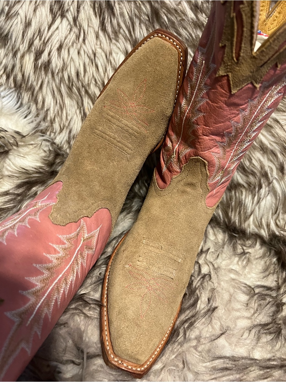 Tony Lama Women Suede Foot Pink Leather Shaft Cowboy Boots Sz 6.5 B - Picture 5 of 14